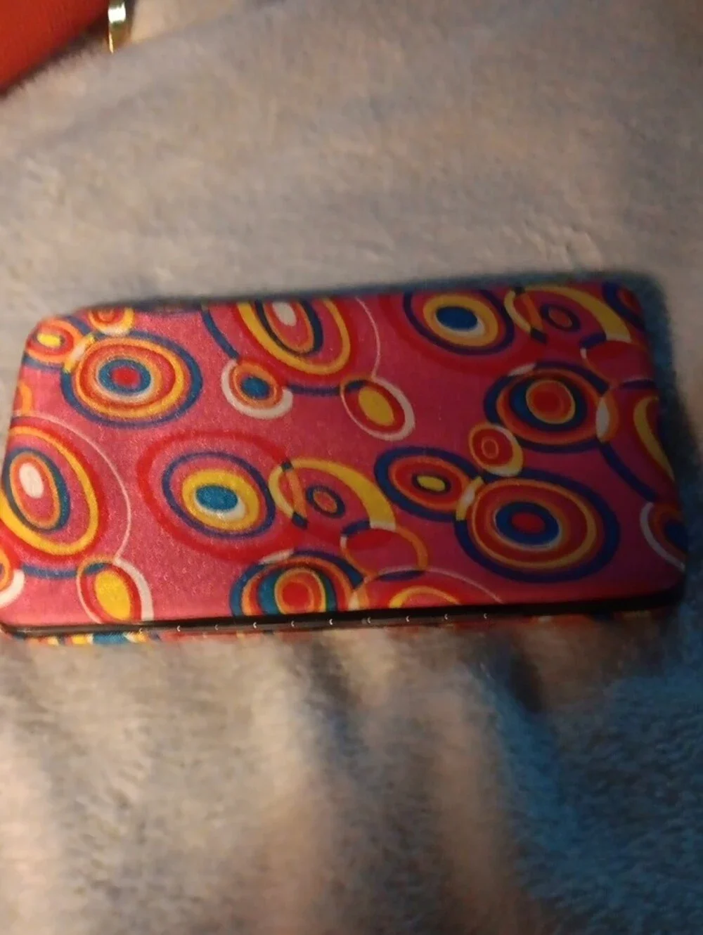 Orange Pebbled Leather Waller Case with Gold Logo And Pink Printed Long Wallets